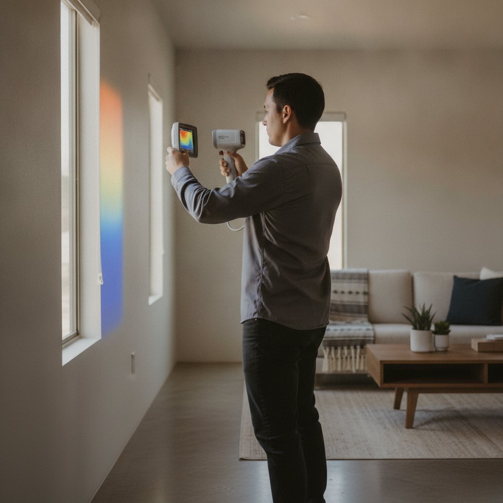 Thermal-imaging camera in use during a home energy audit in Arizona